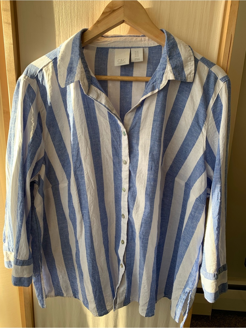 C&C California Striped Blue and White Linen Top 1X